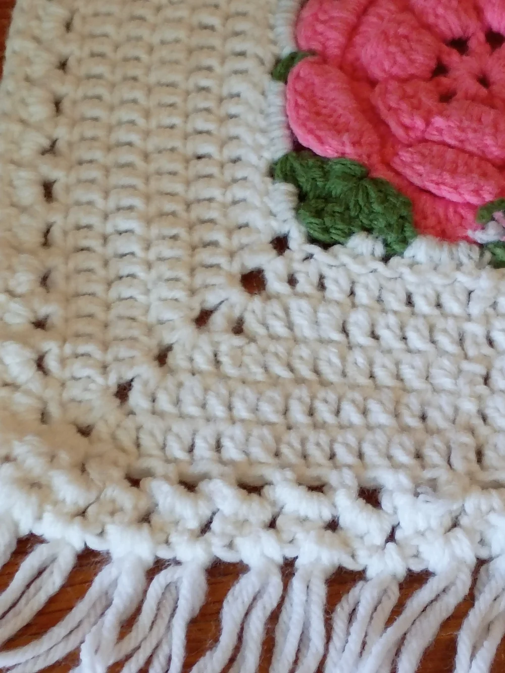 Vintage 80 x 54 Crochet 3D Pink Roses on White Background Throw Accent Blanket